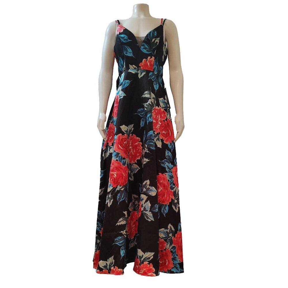 Trixxi Juniors' Bow-Back Floral-Print Gown